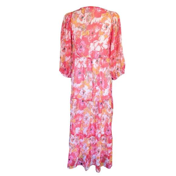 Max Dress All Over Floral Print Tiered Pink Bohemian Whimsifairy Lightfairy Sz 4 - Picture 4 of 12